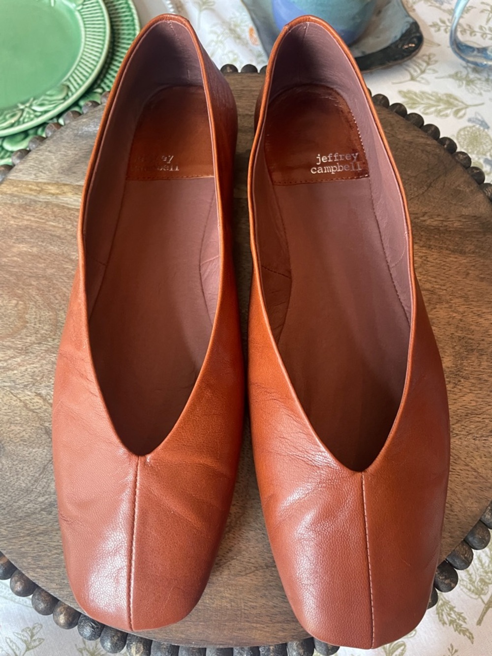 Jeffrey Campbell Fathom Cognac Leather Square Toe Ballet Flats Size 9